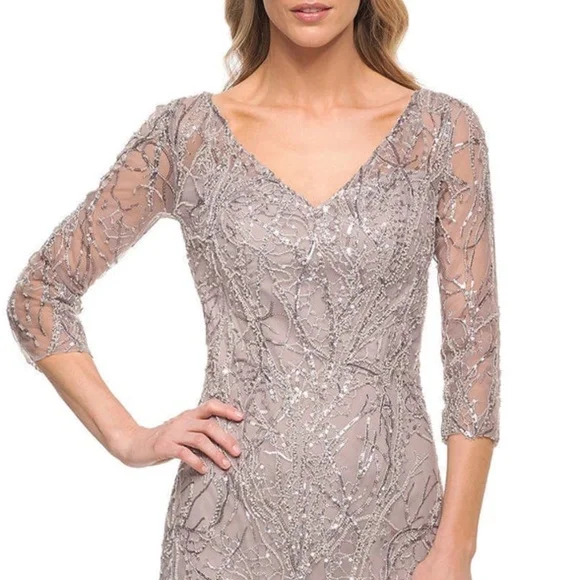 NEW LA FEMME Gray SEQUIN Embroidered MOTHER OF THE GROOM DRESS Mermaid GOWN 12 - Picture 3 of 16